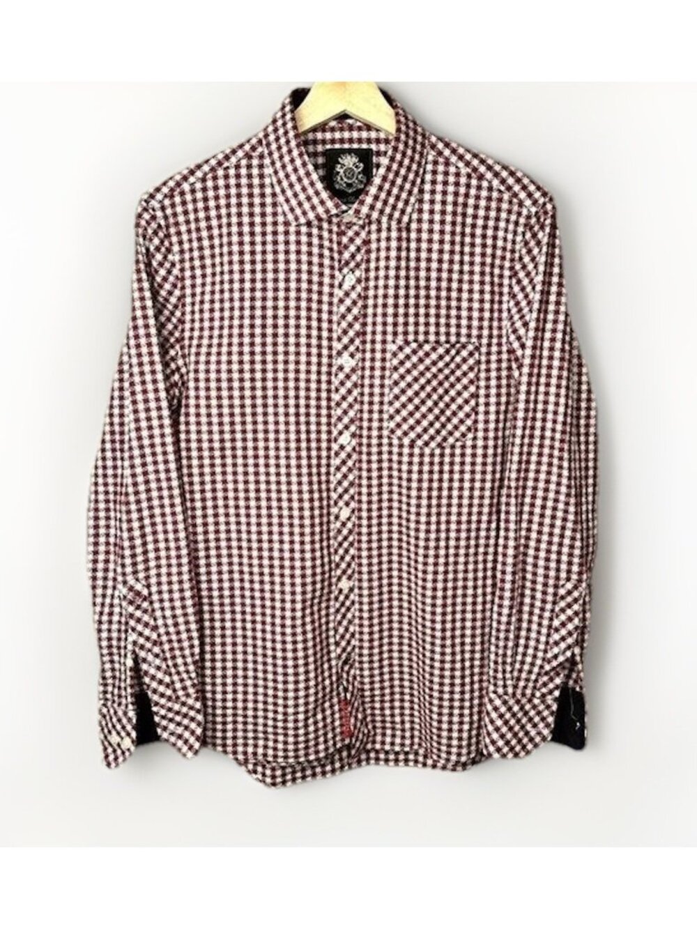English Laundry Button Up Shirt Mens Small Burgundy Geometric Flip Cuff Woven